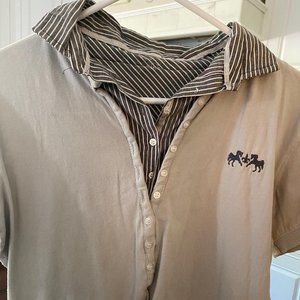 classic grey button up riding blouse